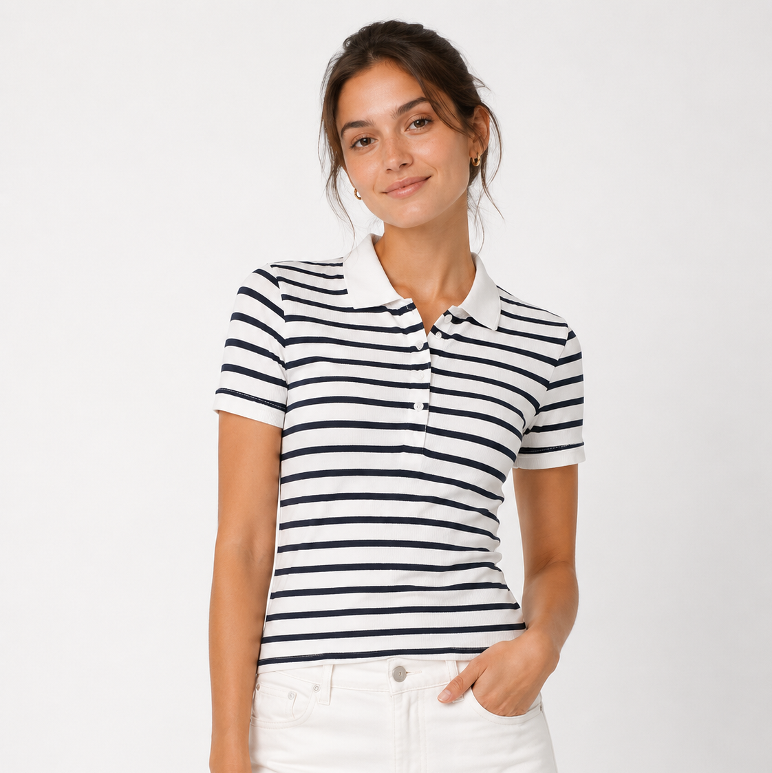 Esmara Women's Polo T-Shirt Stripe Cotton Elastic Fit