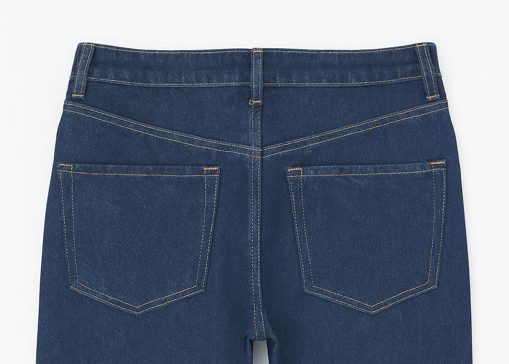 Blue denim capri pants on a white background