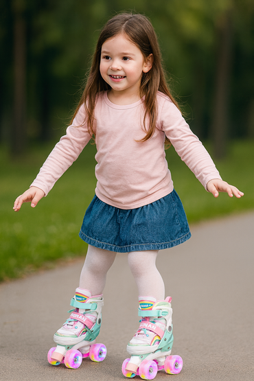 Adjustable Girls Roller Skates with Flashing Wheels for Toddlers Ages 4-5