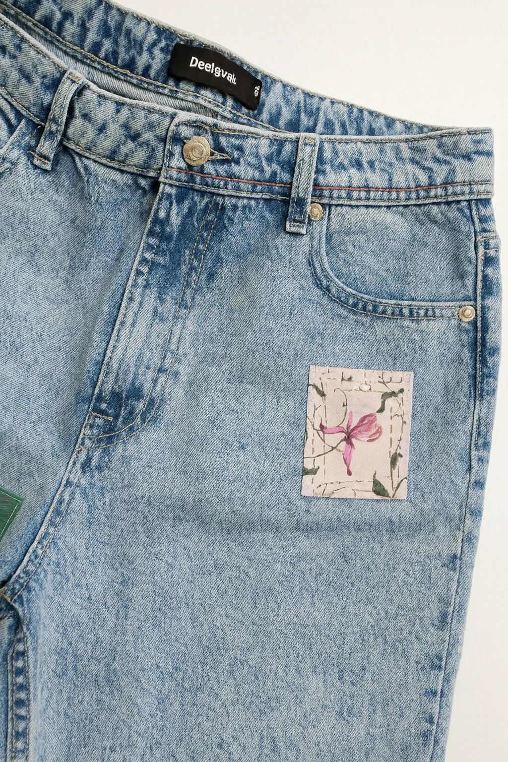 Desigual Women's Patchwork Straight Jeans in Blue - Gomix Brands Outlet