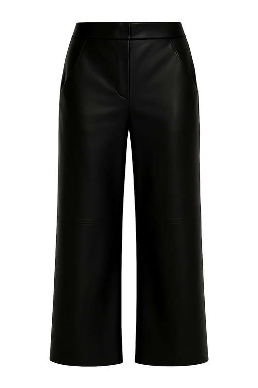 Black wide-leg pants on a white background