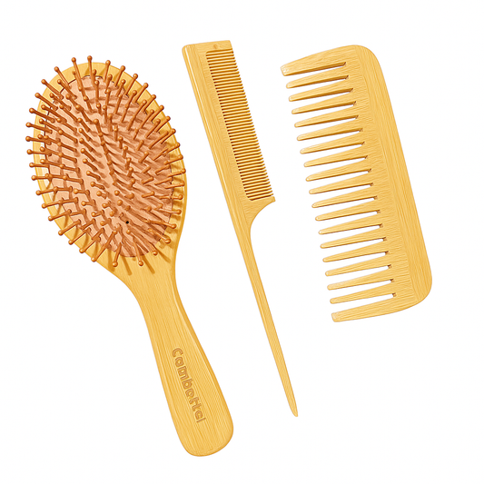 Eco Bamboo Hair Brush & Comb Set – 3 Piece