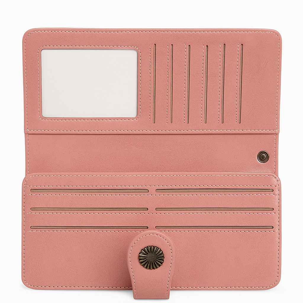 Rose Pink Women's Compact Zipper Wallet with Card Slots