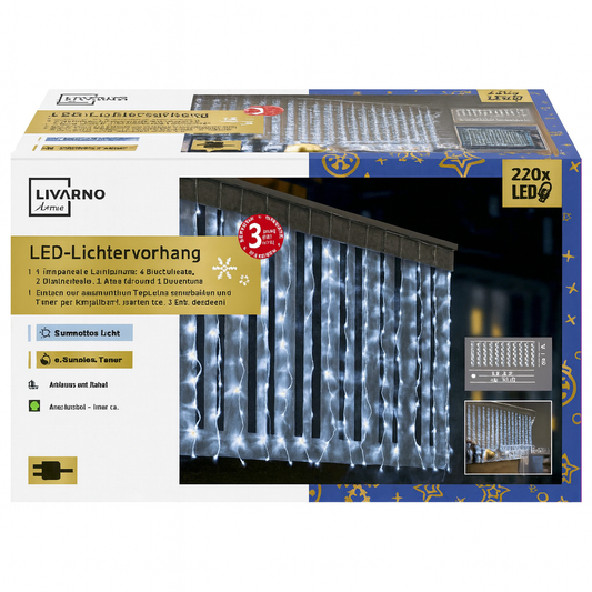 LIVARNO Home Cool White LED Curtain Light: 8 Modes, Outdoor Decor