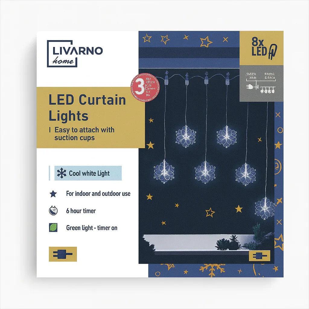 LIVARNO Home Refurbished LED Light Curtain, Indoor Outdoor, Timer, Suction Cups - Gomix Brands Outlet