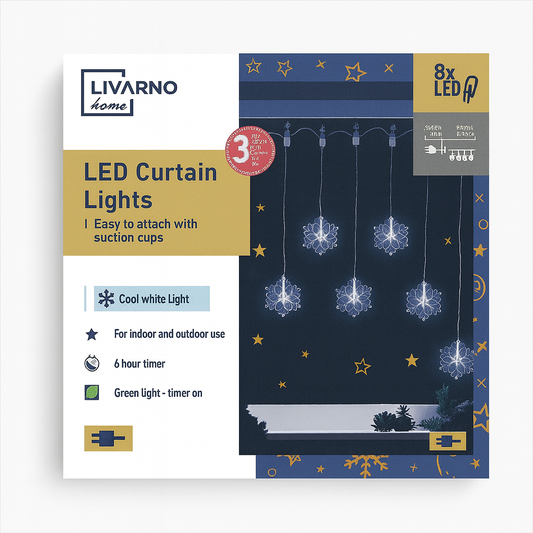 LIVARNO Home Refurbished LED Light Curtain, Indoor Outdoor, Timer, Suction Cups