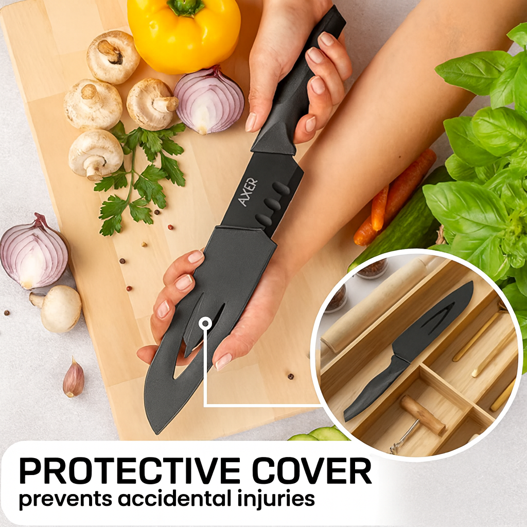 Axer Black Santoku Kitchen Knife with Hollow Edge
