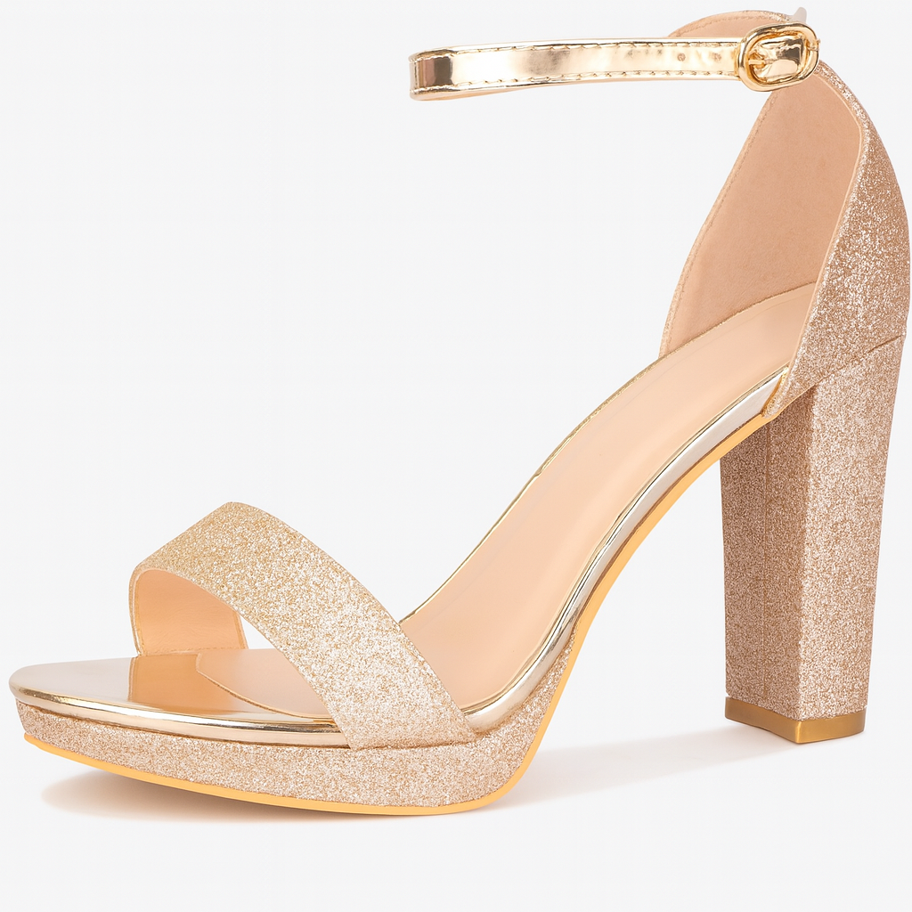 Mulanka Rhinestone Chunky Heel Women's Pumps – Sparkling Evening Shoes.