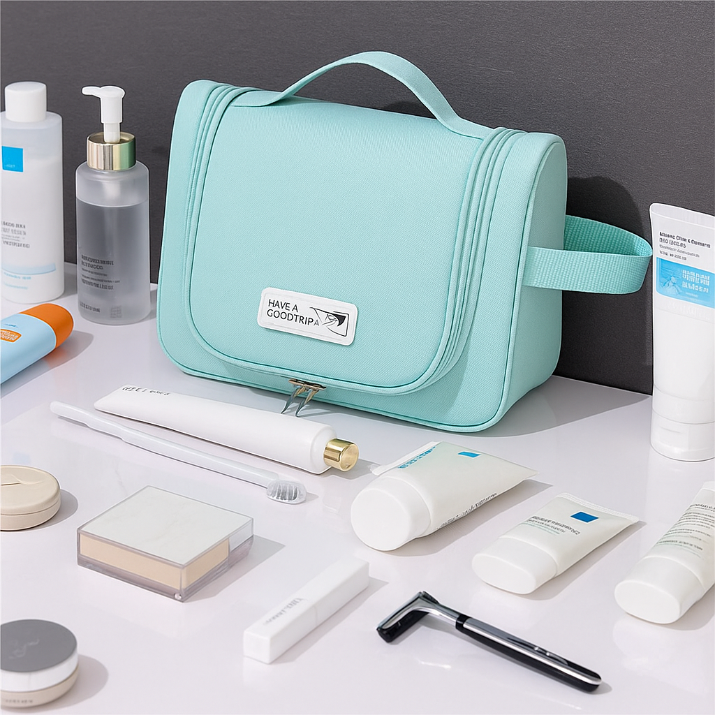 Unisex Large Travel Wash Kit Cosmetic Bag with Dry/Wet Compartments