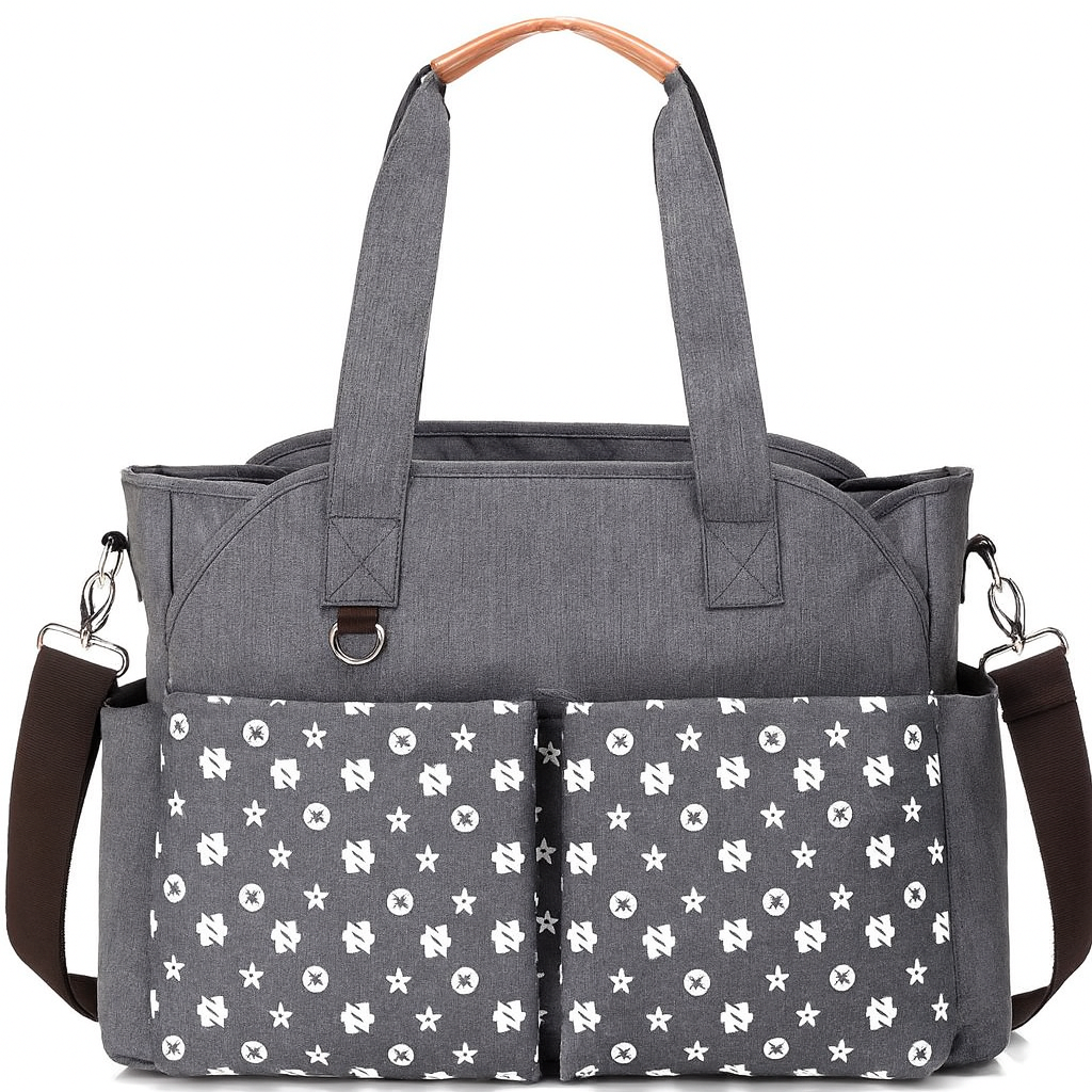 Versatile Grey Baby Stroller Travel Bag with Multiple Pockets.