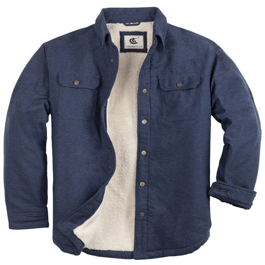 Navy Blue Sherpa-Lined Flannel Jacket for Men 2X Large