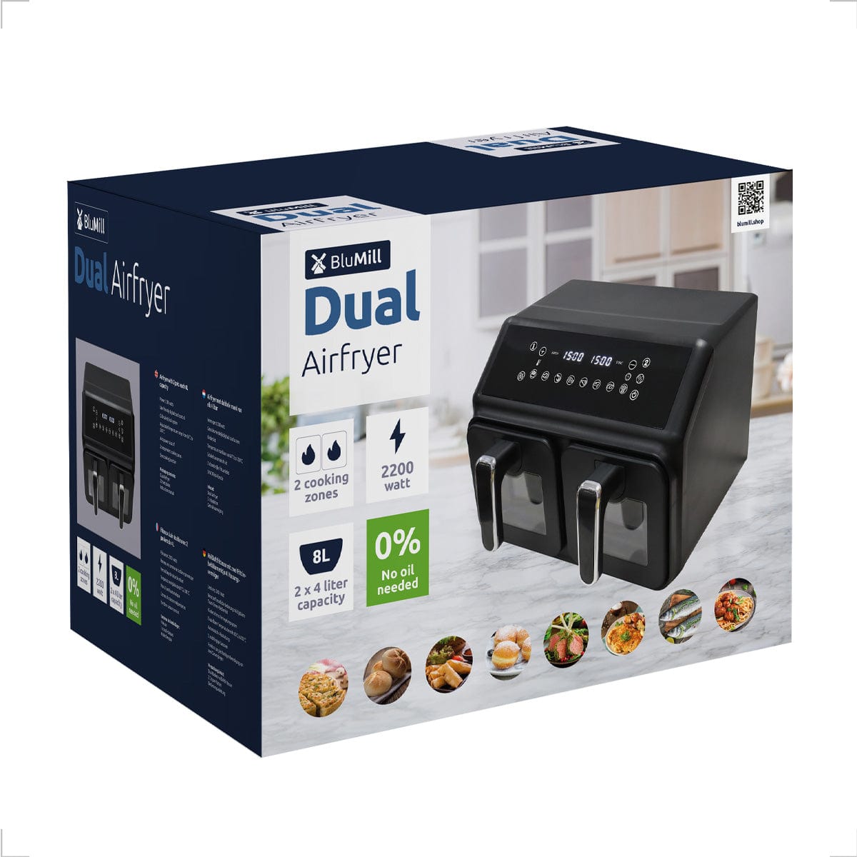 BluMill Dual Basket Air Fryer XXL with Viewing Window, Sync-Finish