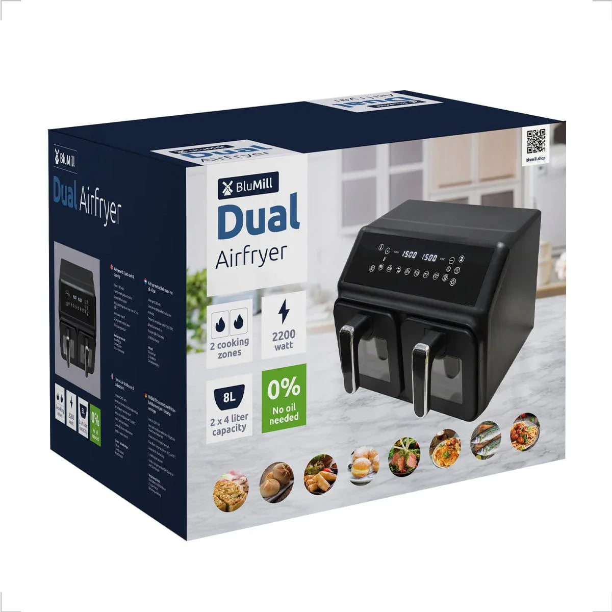 BluMill Dual Basket Air Fryer XXL with Viewing Window, Sync-Finish - Gomix Brands Outlet
