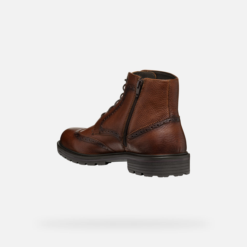 Geox Men's Walk Pleasure C Light Brown Leather Ankle Boots - Breathable, Cushioned