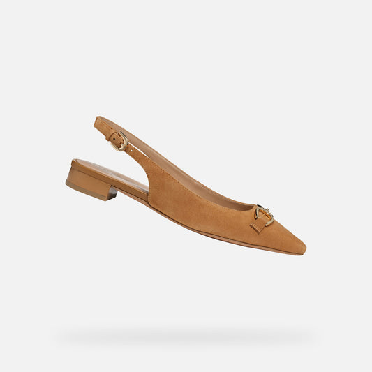 Geox Giselda15 Women's Cognac Suede Low Heel Slingback Ballet Flats