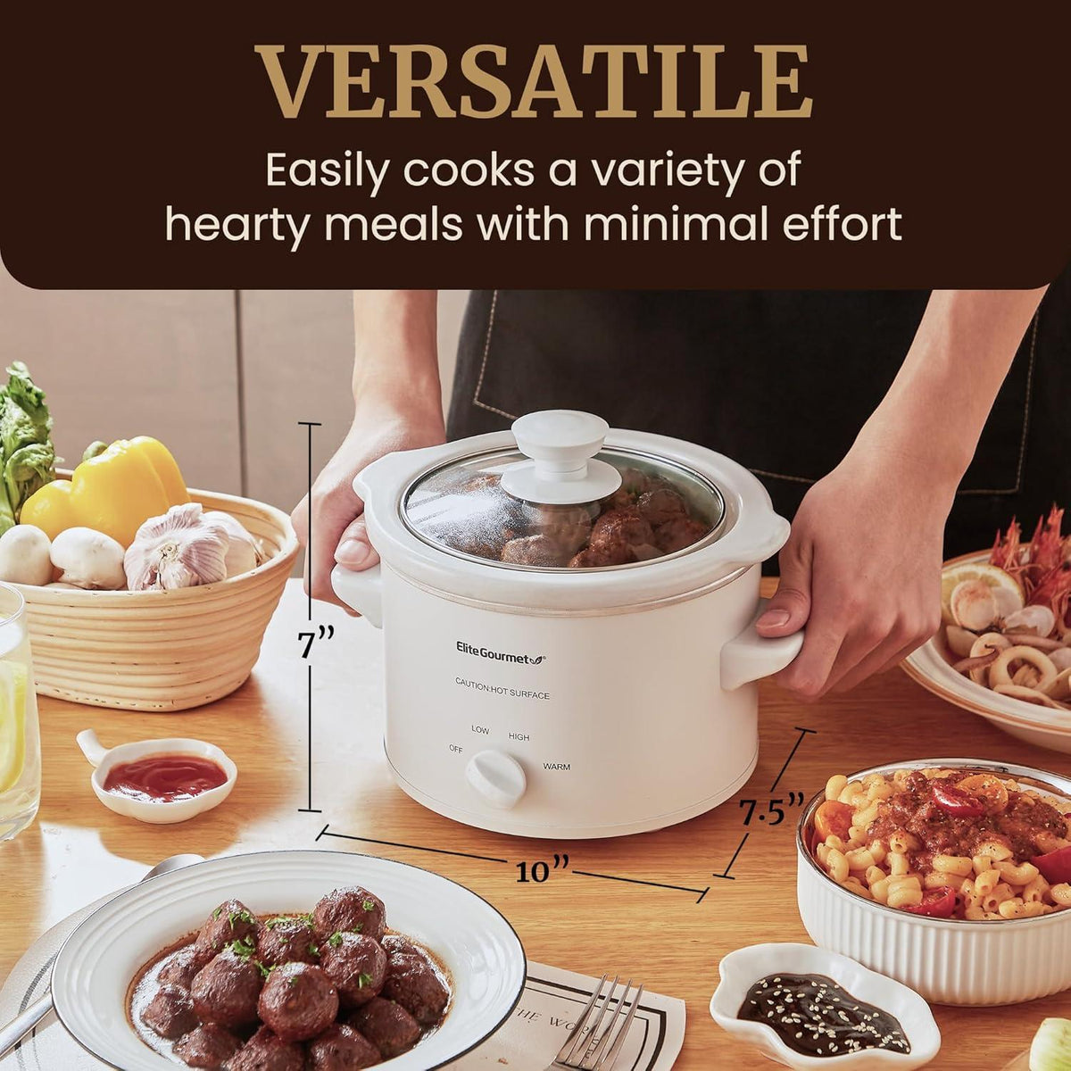 Elite Gourmet MST-250XW Electric Slow Cooker Ceramic Pot 1.5 Quart