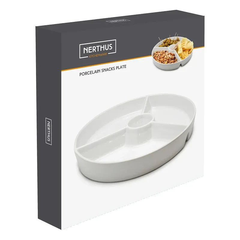 Durable White Porcelain Divided Snack Plate for Appetizers and Party Serving - Gomix Brands Outlet