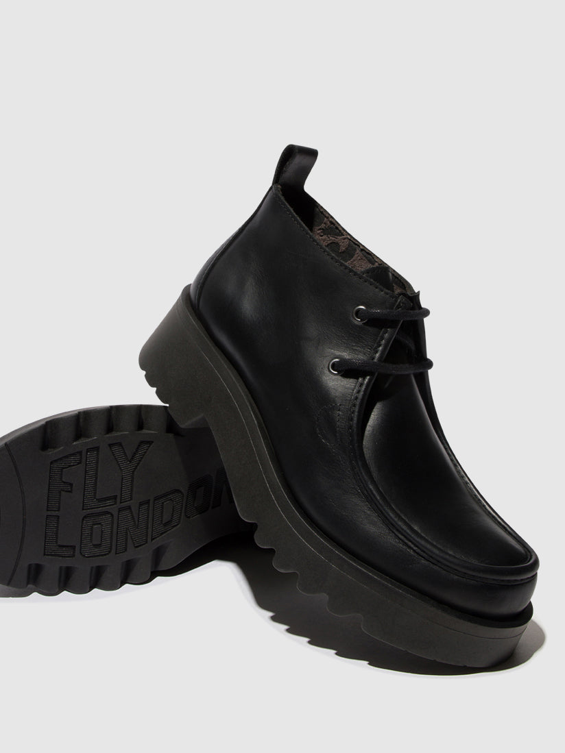 Fly London Women's Black Leather Lace-Up Dress Shoes