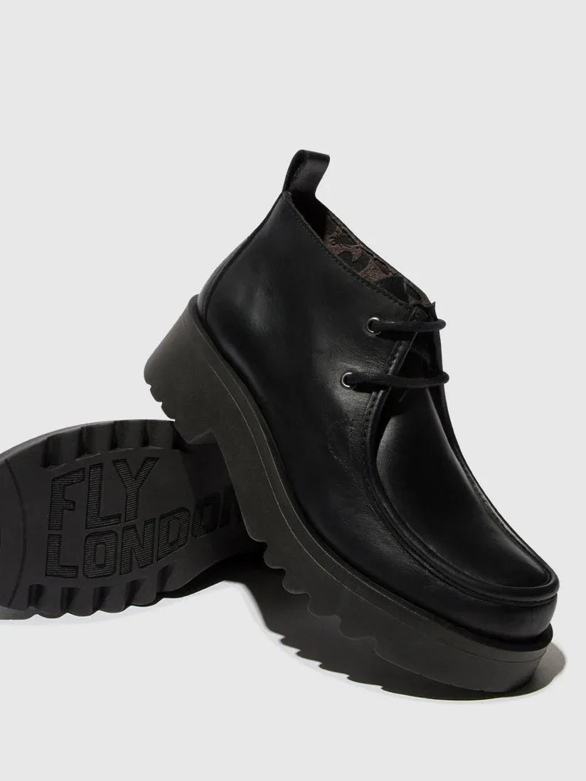 Fly London Women's Black Leather Lace-Up Dress Shoes - Gomix Brands Outlet