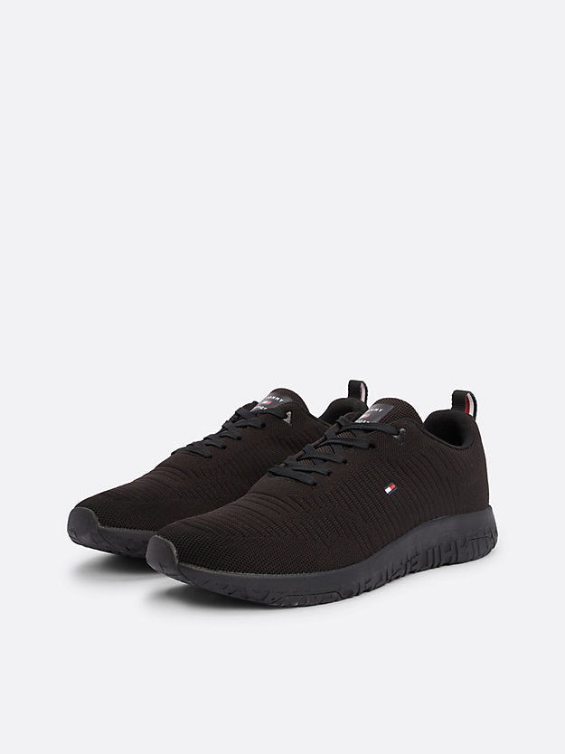 Tommy Hilfiger Men's Black Signature Knitted Trainers – Lightweight, Breathable, Eco-Conscious