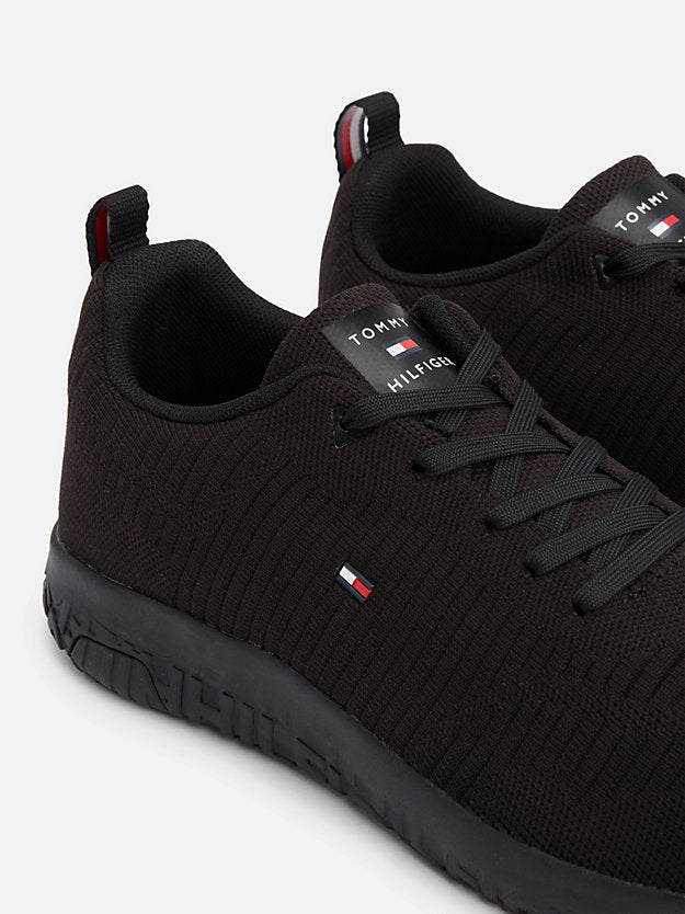Tommy Hilfiger Men's Black Signature Knitted Trainers – Lightweight, Breathable, Eco-Conscious
