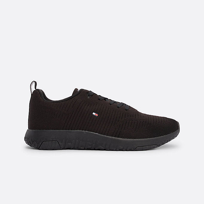 Tommy Hilfiger Men's Black Signature Knitted Trainers – Lightweight, Breathable, Eco-Conscious