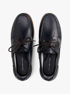 Tommy Hilfiger Men's Premium Leather Lace-Up Boat Shoes - Classic Nautical Style