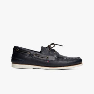 Tommy Hilfiger Men's Premium Leather Lace-Up Boat Shoes - Classic Nautical Style