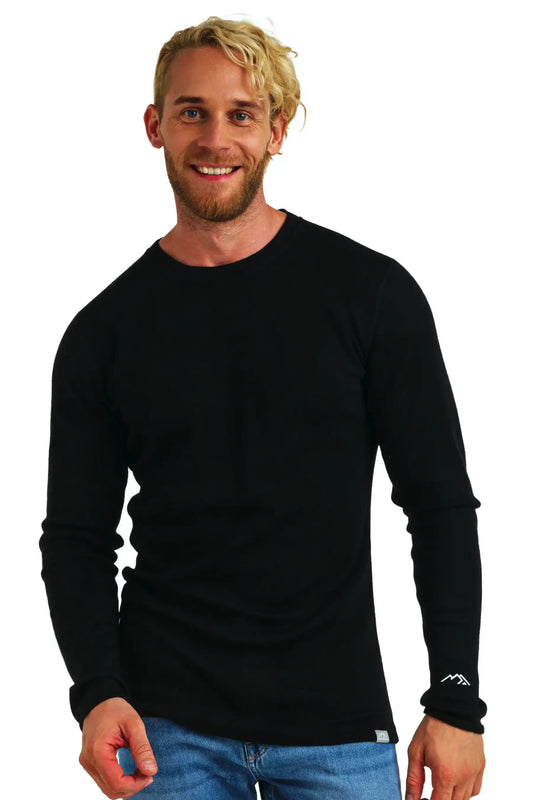 Premium Men's Merino Wool Long Sleeve Shirt – Black, 320G