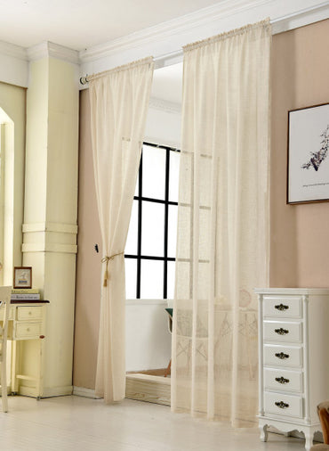 WOLTU Voile Translucent Linen Effect Curtain with Galon Fronceur - 135 x 175 cm