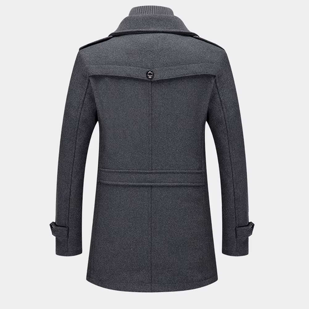 Men's Winter Wool-Blend Fleece Coat – Warm Long Collar Jacket Dark Grey