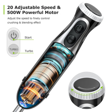 Bonsenkitchen Stainless Steel Immersion Hand Blender 20-Speed Turbo