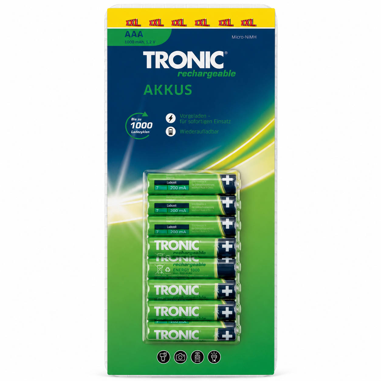Tronic AAA 1000mAh Rechargeable Batteries 8-Pack