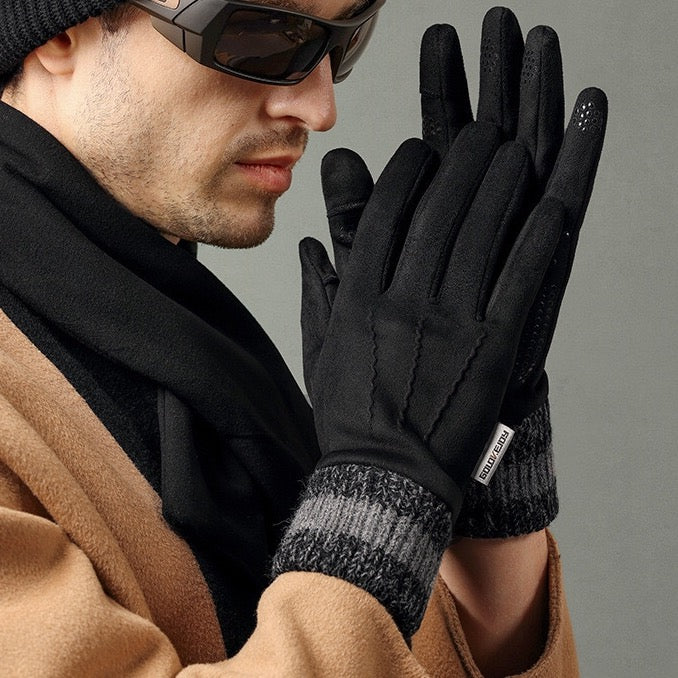Luxury Men's Touchscreen Winter Gloves with Knitted Cuffs and Anti-Slip Palm
