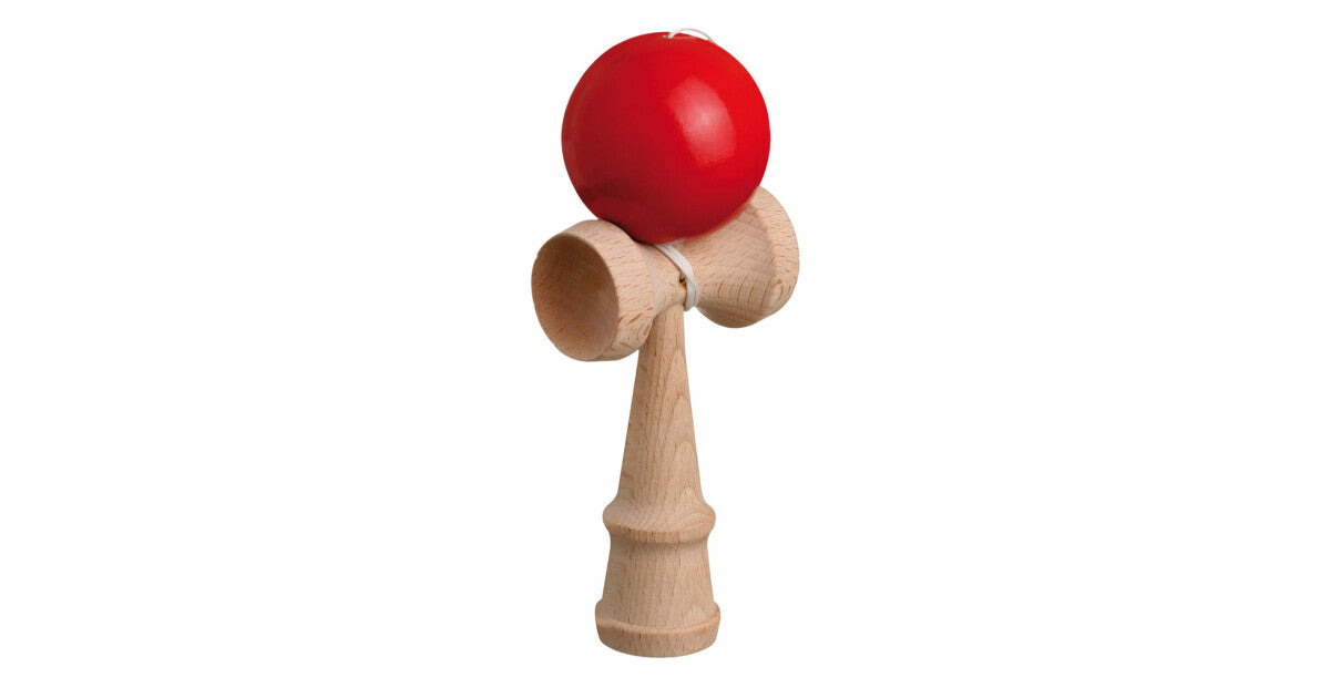 Classic Japanese Wooden Kendama Skill Toy - Red Ball, Natural Wood Handle