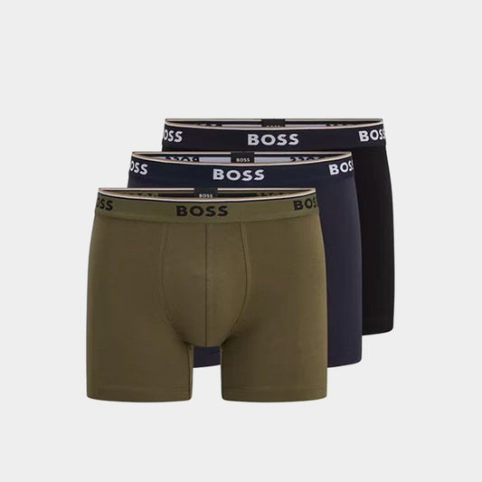 Premium BOSS Men's 3-Pack Eco-Friendly Boxer Briefs – Black, Navy, Olive