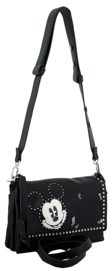Stylish Desigual Black Printed Zipper Bag with Mickey Mouse Chain Accent - Gomix Brands Outlet