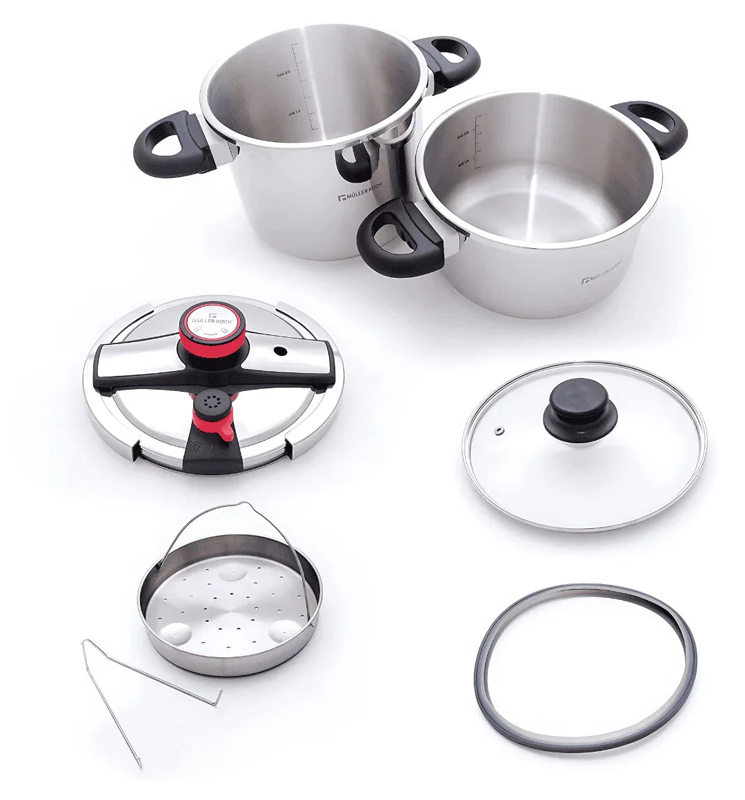 Muller Koch MK-5021 Dual‑Capacity Stainless Steel Pressure Cooker 7L & 5L - Gomix Brands Outlet