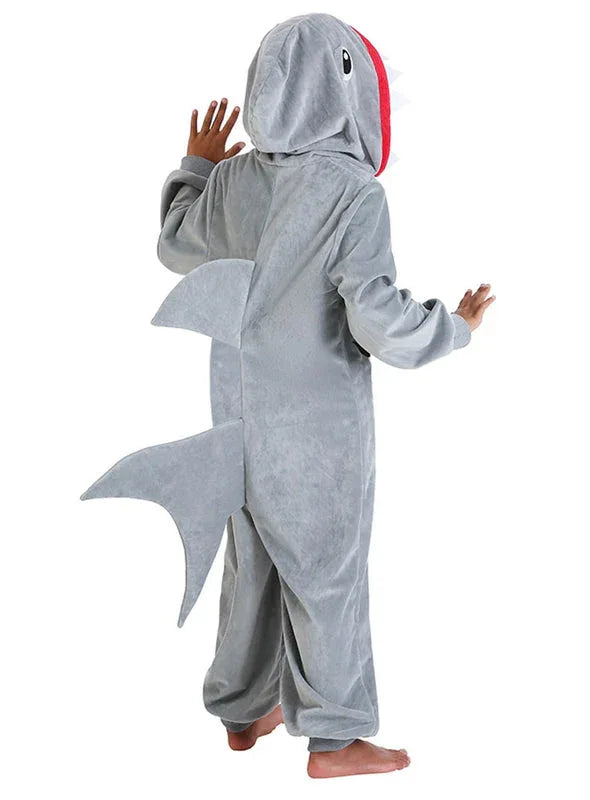 Cozy Kids Shark Onesie Costume with Hood and Fin - Super Soft Plush Animal Pajamas - Gomix Brands Outlet