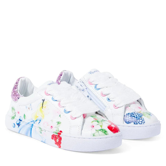Monnalisa Disney Kids' White Leather Printed Casual Fashion Sneakers - Gomix Brands Outlet