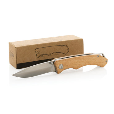 Durable FSC Wooden Outdoor Knife Stainless Steel Blade with Keyring and Clip
