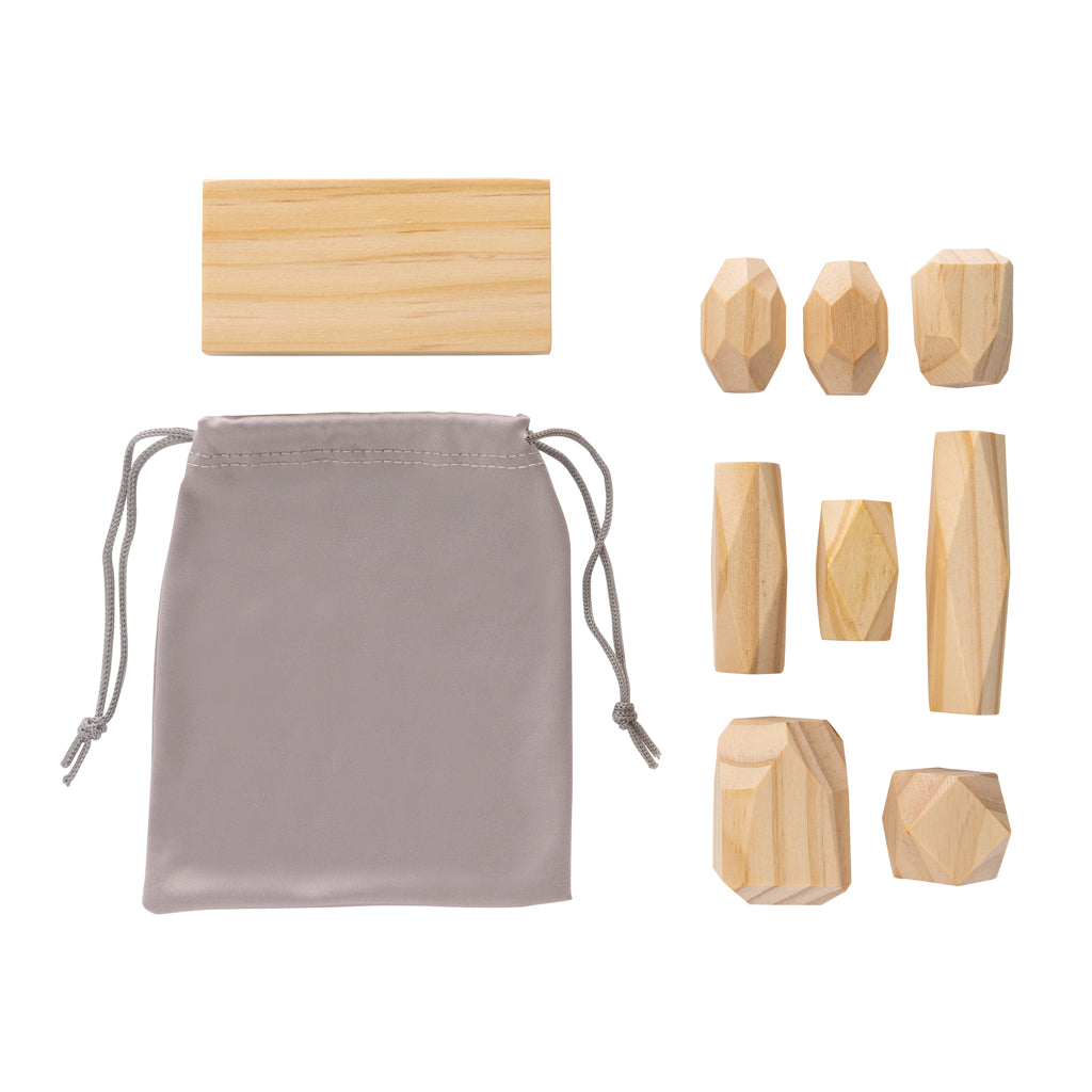 Crios Wooden Balancing Rocks: Natural Brown Stackable Play Set with Pouch