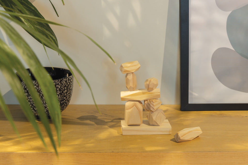 Crios Wooden Balancing Rocks: Natural Brown Stackable Play Set with Pouch