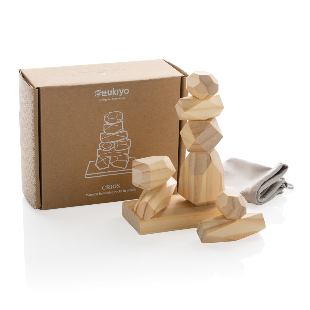 Crios Wooden Balancing Rocks: Natural Brown Stackable Play Set with Pouch