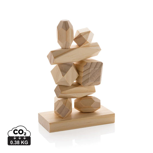 Ukiyo Home Crios Wooden Balancing Rocks: Natural Brown Stackable Play Set with Pouch - Gomix Brands Outlet