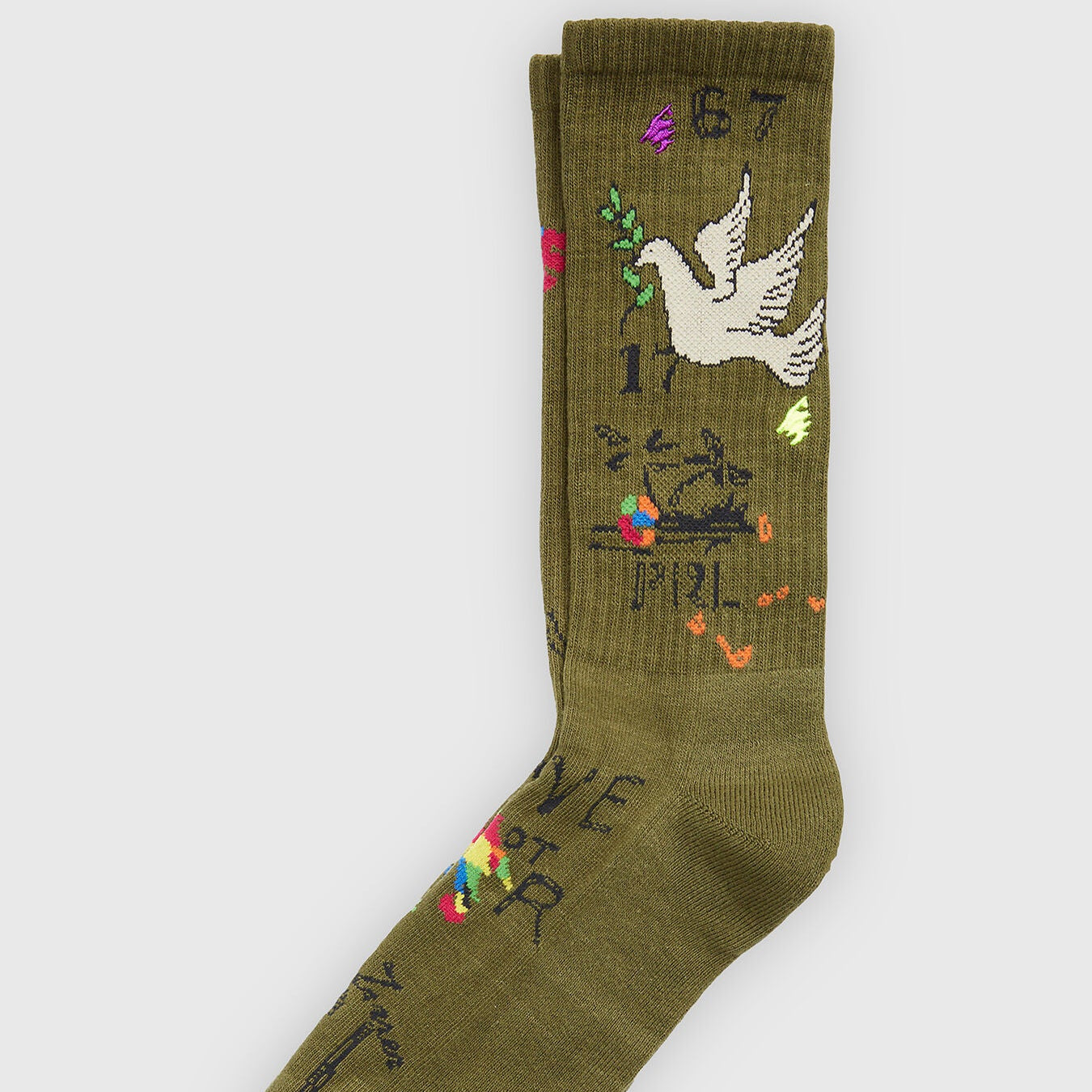 Polo Ralph Lauren Peace & Love Embroidered Green Crew Socks - Stylish Everyday Comfort