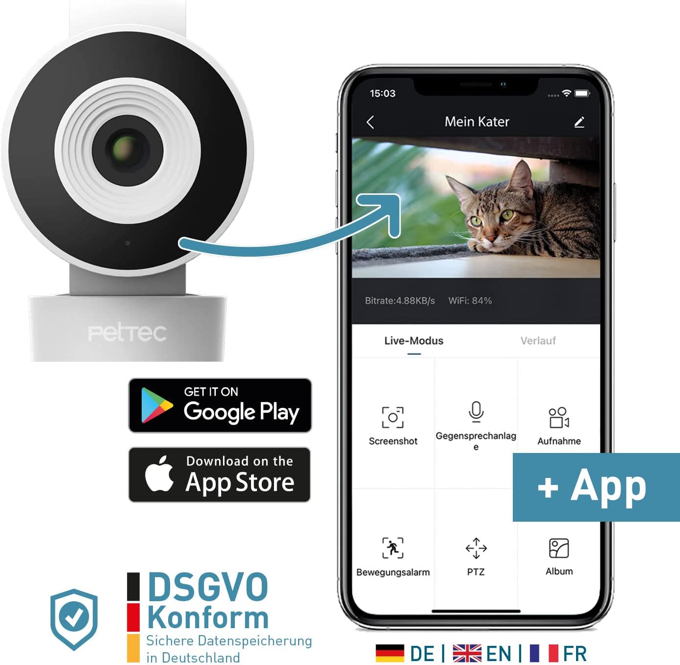 PetTec Cam Lite: Smart HD Pet Camera with Night Vision & 2-Way Audio