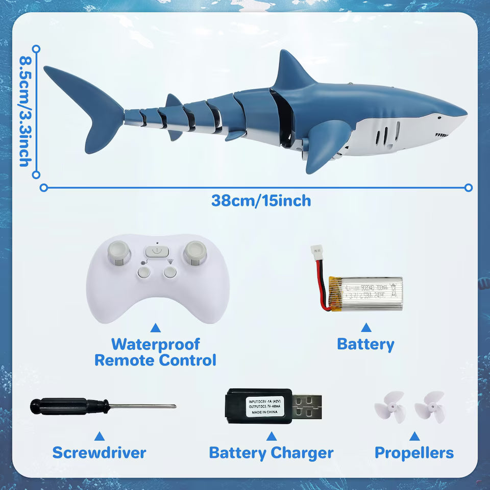 Electric RC Swimming Shark Toy: Water Spray, 360° Movement, Dual Propeller Drive