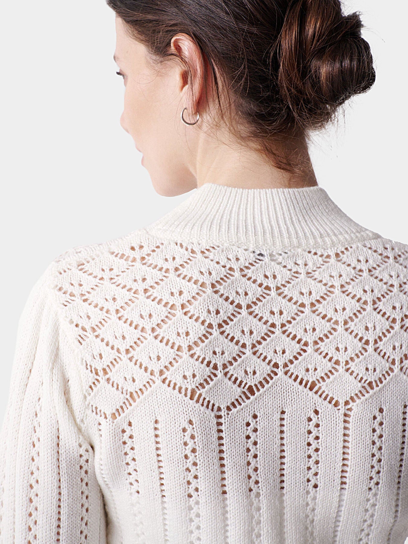 Salsa Women's White Openwork Knit Sweater – Elegant Long Sleeve Pullover Top