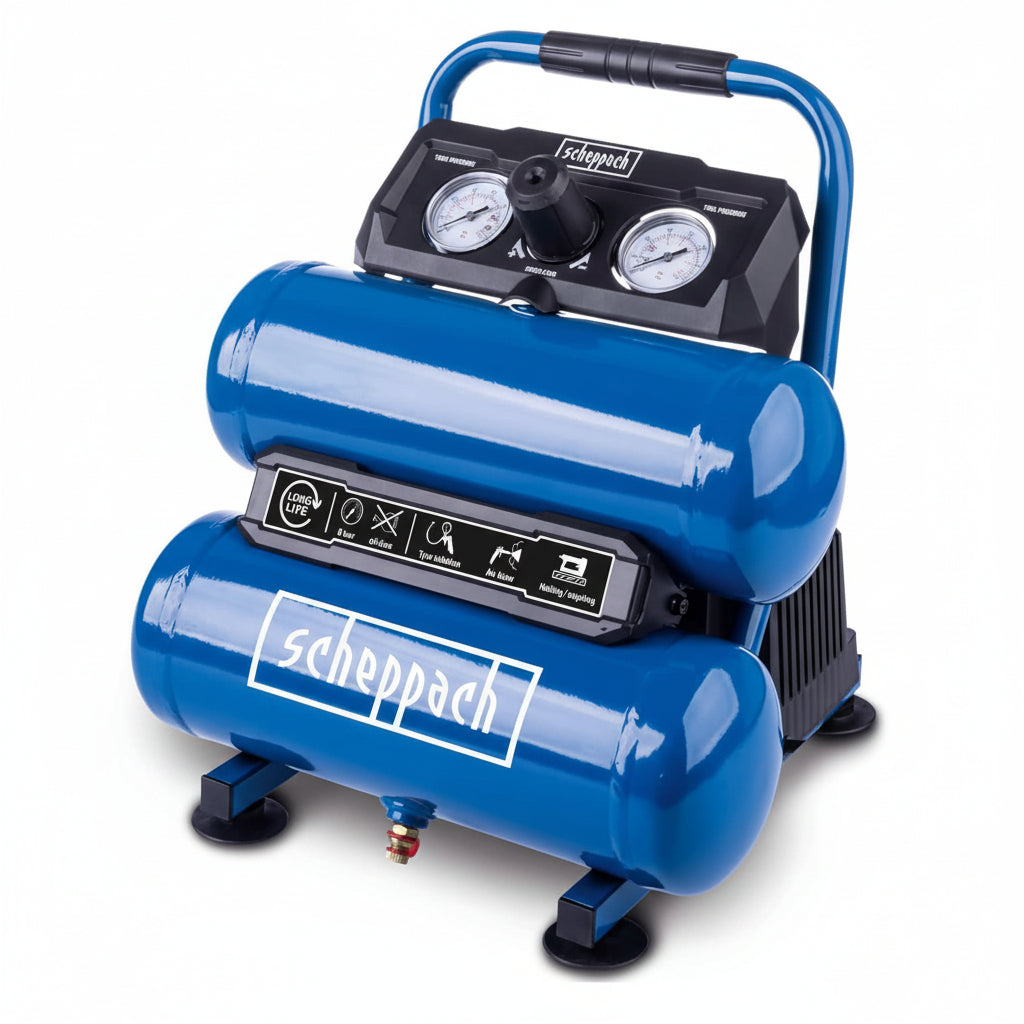 Scheppach HC10-Twin 7.5L Portable Oil-Free Air Compressor 750W 8 Bar